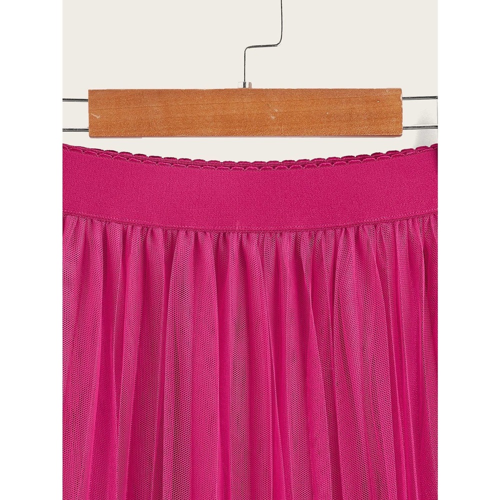 tulle tutu midi skirt Wide Waist Pleated Tulle Skirt tan brown nude - Picture 10 of 13